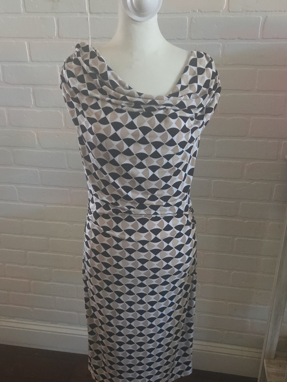 White House Black Market Black & Cream Geometric Cowl Midi Dress